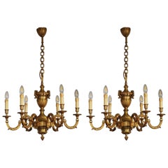 Stunning Pair of Louis XVI Style Bronze Chandeliers, Paris, France, circa 1980s