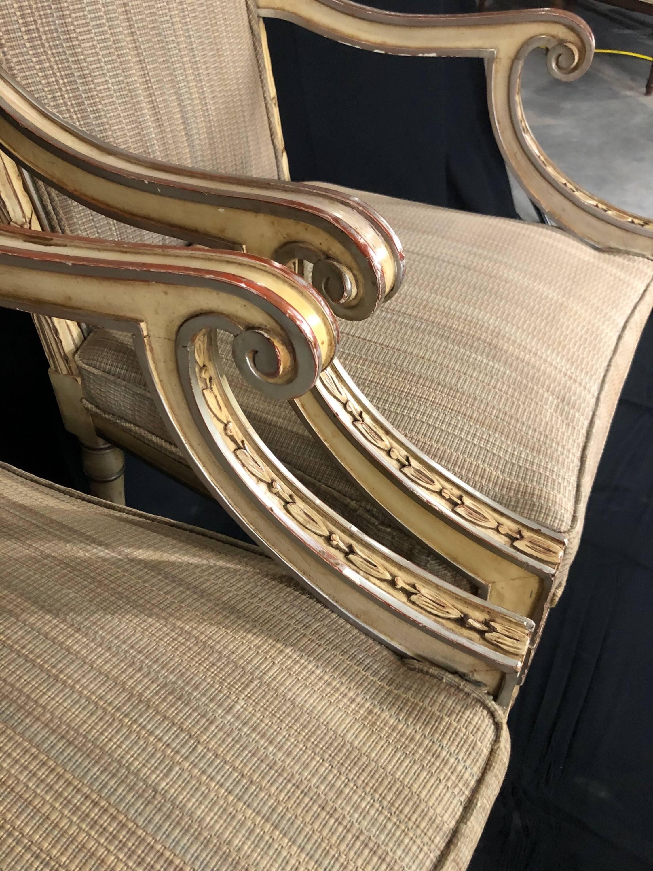Two very elegant painted Louis XVI style neoclassical chairs. The detail on these is stunning.
 #5070.