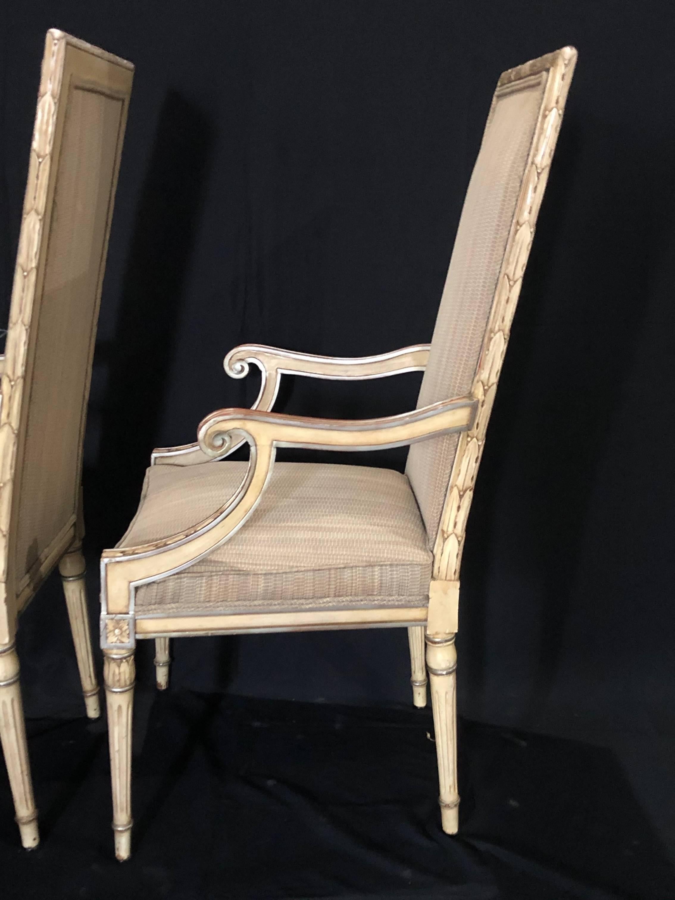 Upholstery Stunning Pair of Louis XVI Style Painted and Upholstered Neoclassical Armchairs
