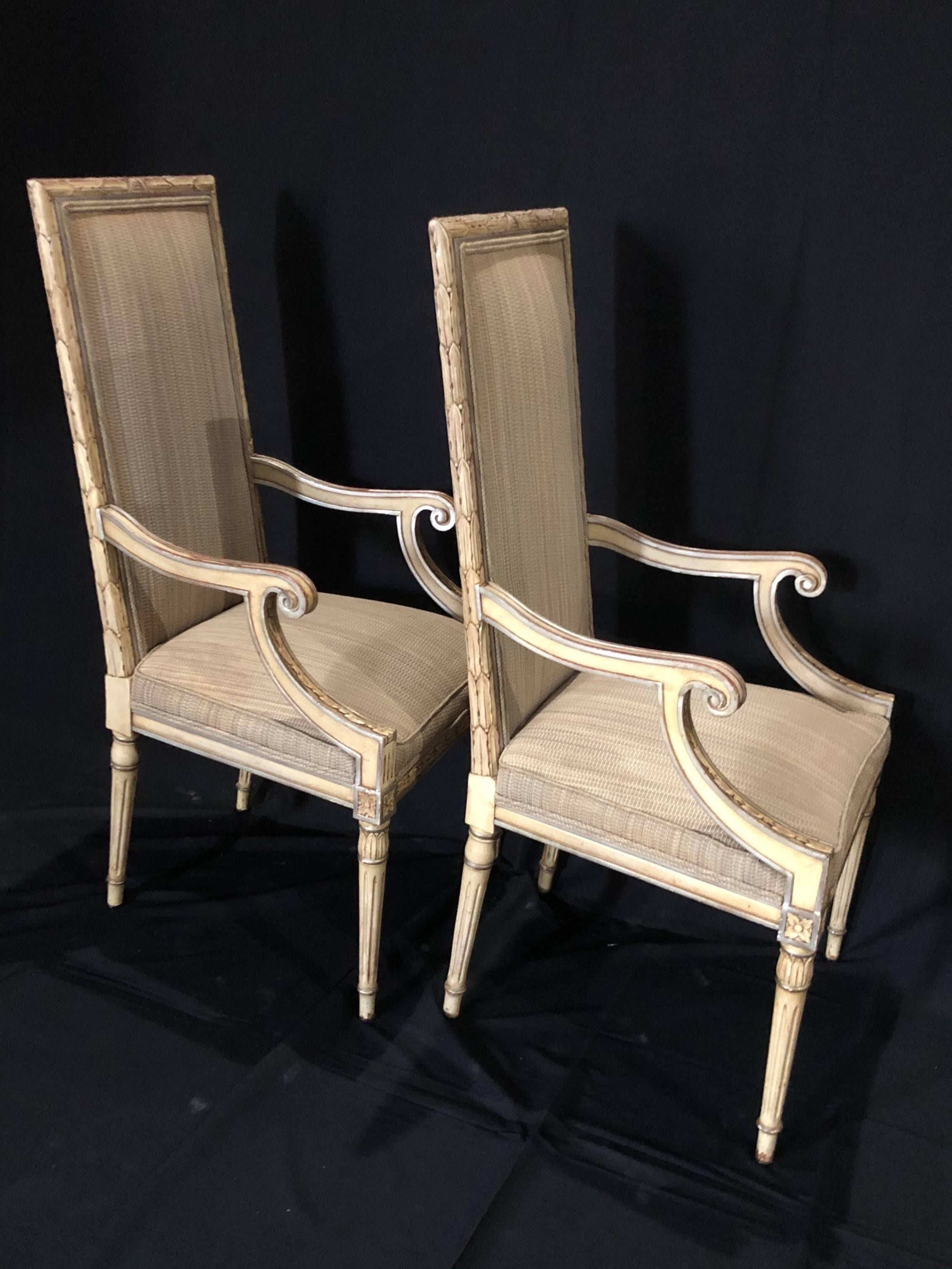 Stunning Pair of Louis XVI Style Painted and Upholstered Neoclassical Armchairs 1