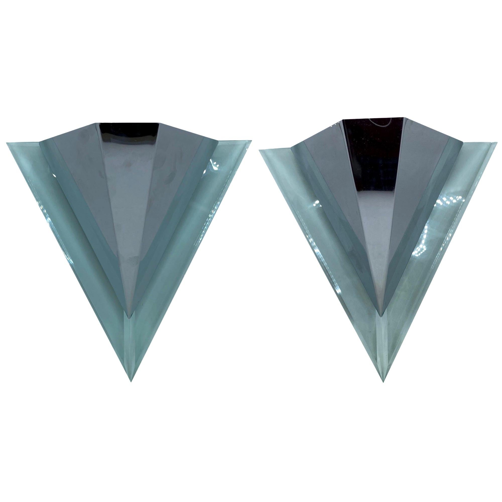 Stunning Pair of Lucite and Chrome Modern Sconces, Germany, 1980s For Sale