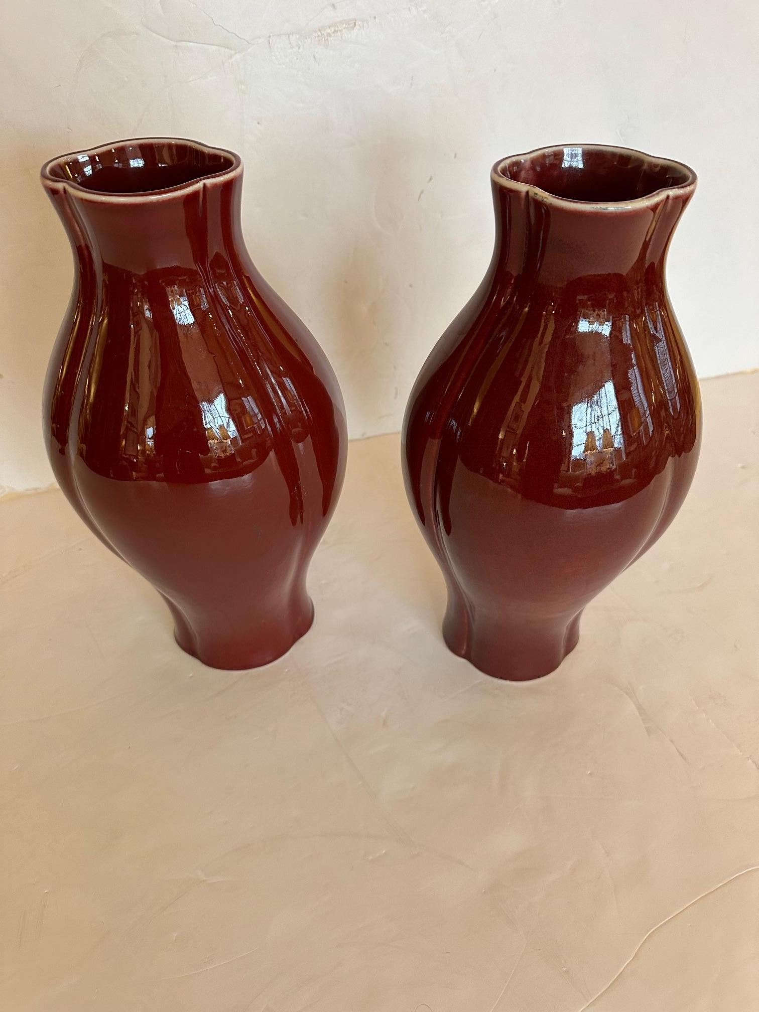 Stunning Pair of Maitland Smith Ox Blood Glazed Ceramic vases For Sale 2
