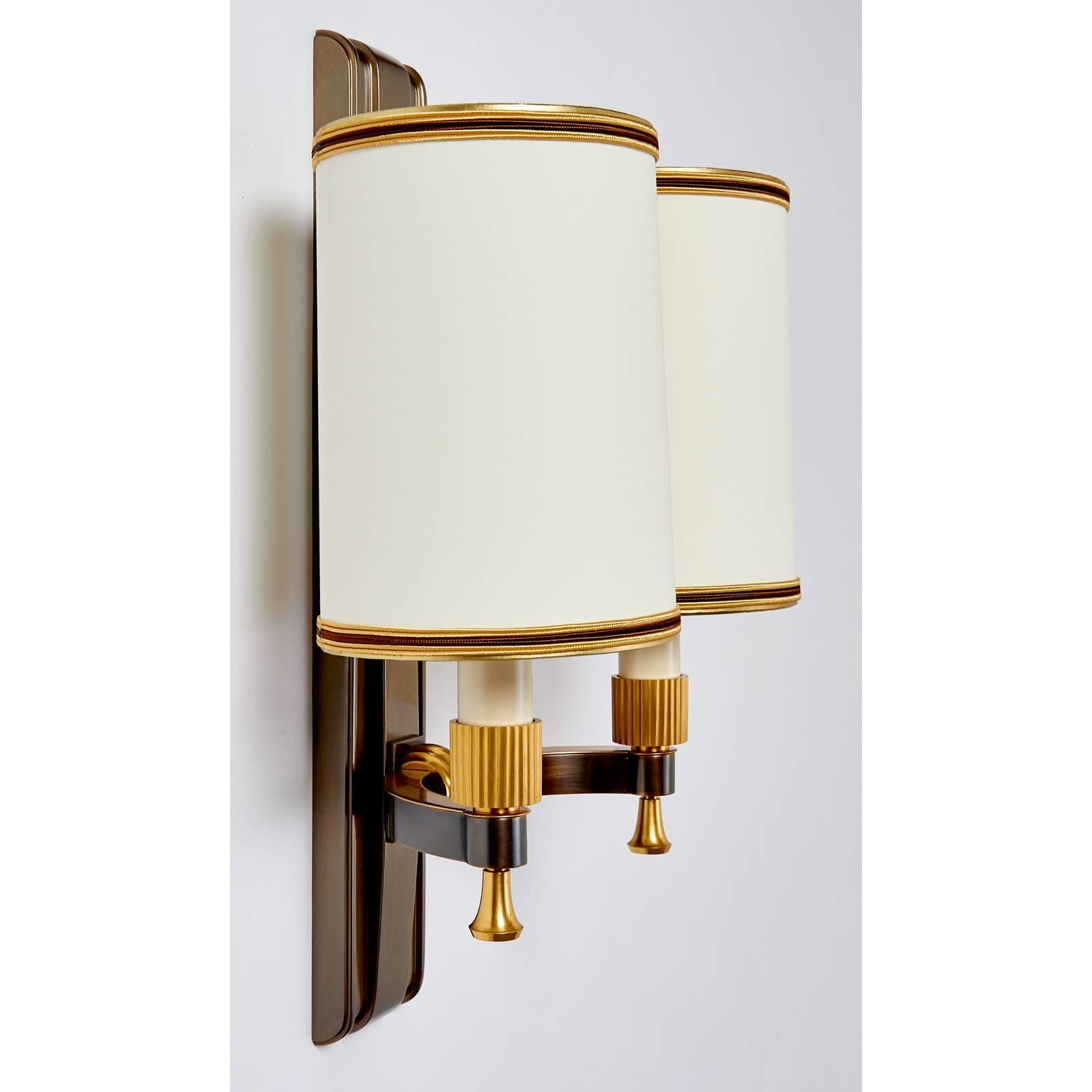Mid-Century Modern Set of Four Maxime Old Gilt and Oxidized Bronze Sconces