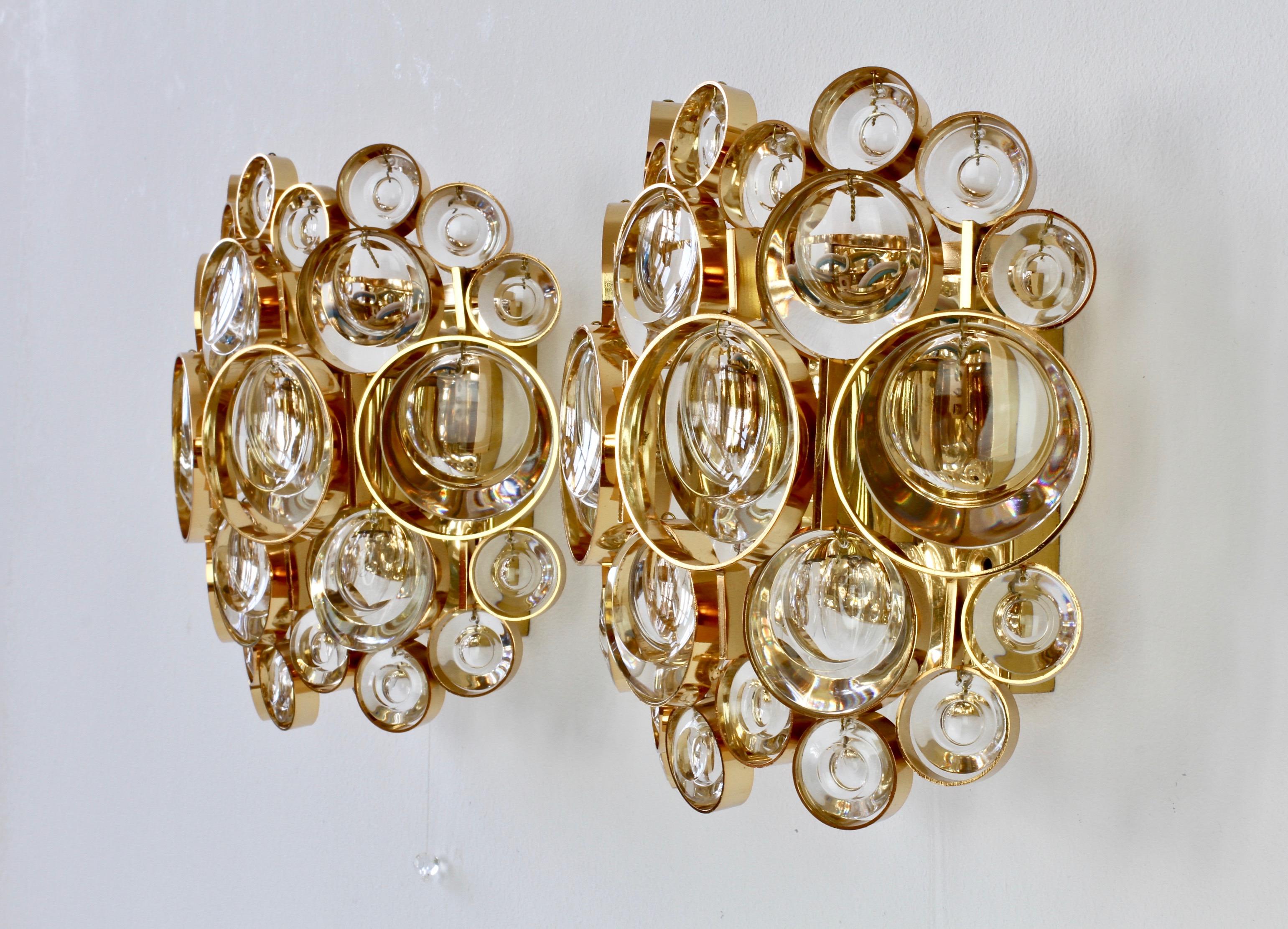 Brass Stunning Pair of German Mid-Century Crystal Glass Wall Lights / Sconces by Palwa
