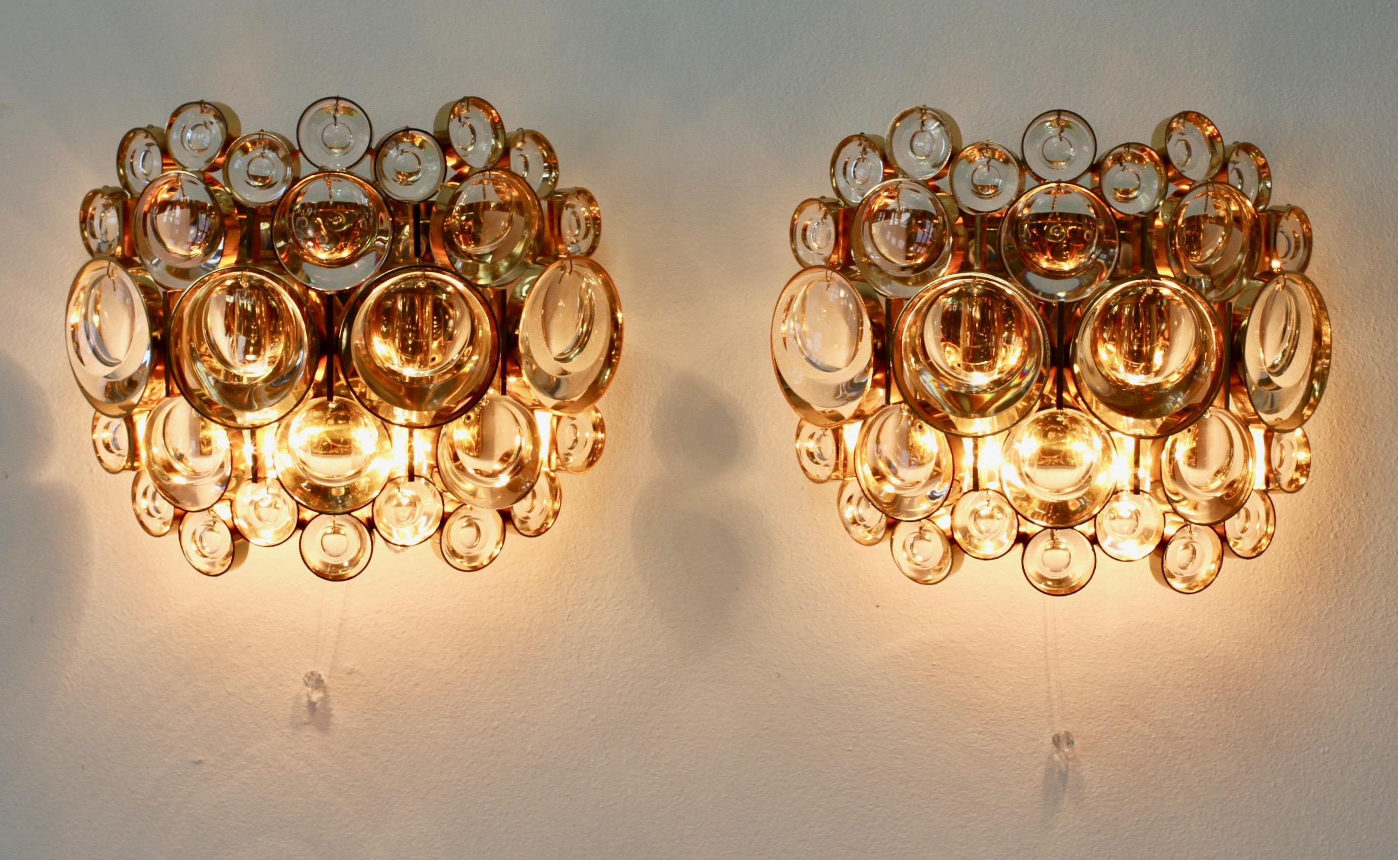Stunning Pair of German Mid-Century Crystal Glass Wall Lights / Sconces by Palwa 1