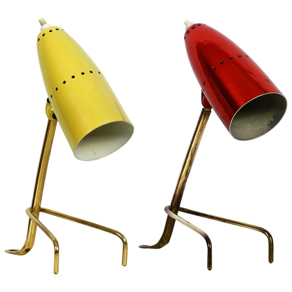 Stunning Pair of Mid-Century Modern Brass Crowfoot Table Lamps, Made in Austria