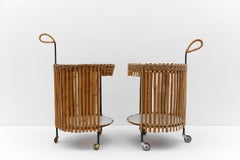 Atemberaubendes Paar runder Servierwagen aus Bambus, Mid-Century Modern, 1960er Jahre