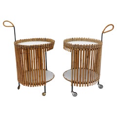 Atemberaubendes Paar runder Servierwagen aus Bambus, Mid-Century Modern, 1960er Jahre