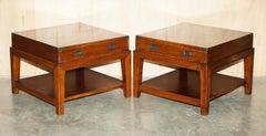 STUNNiNG PAIR OF MILITARY CAMPAIGN STYLE TIGER OAK SINGLE DRAWER SIDE END TABLES