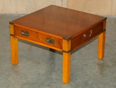 STUNNING PAIR OF MILITARY CAMPAIGN STYLE YEW WOOD SINGLE DRAWER SIDE END TABLEs