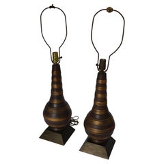Stunning Pair of Mixed Metal Banded Table Lamps