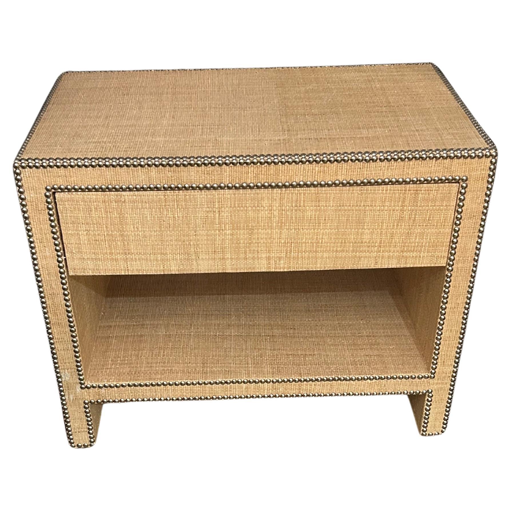 Stunning Pair of Modern Grasscloth Night Stands with Single Drawer im Angebot