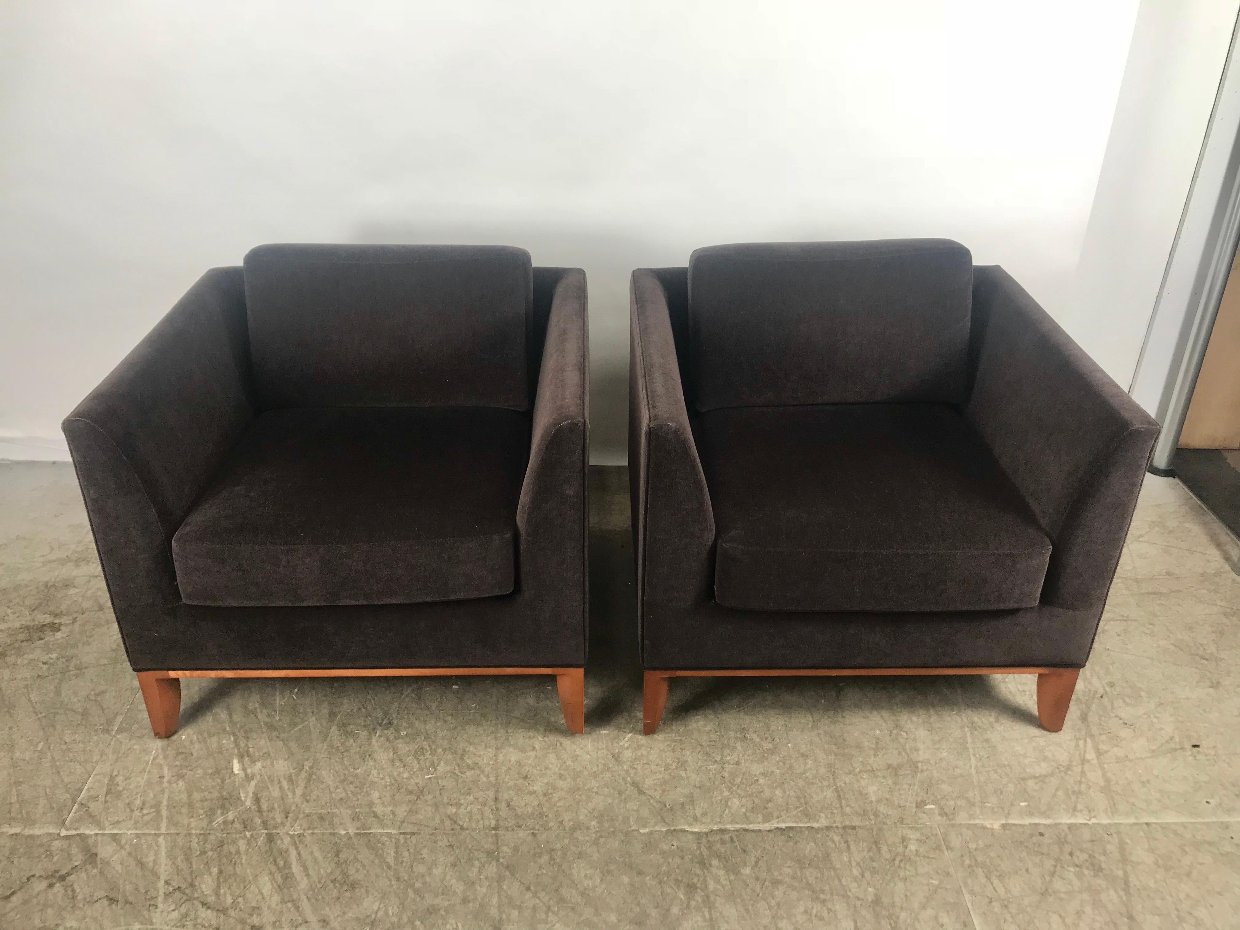 Art Deco Stunning Pair of Mohair Contemporary Cube Lounge Chairs, Rembrandt Design