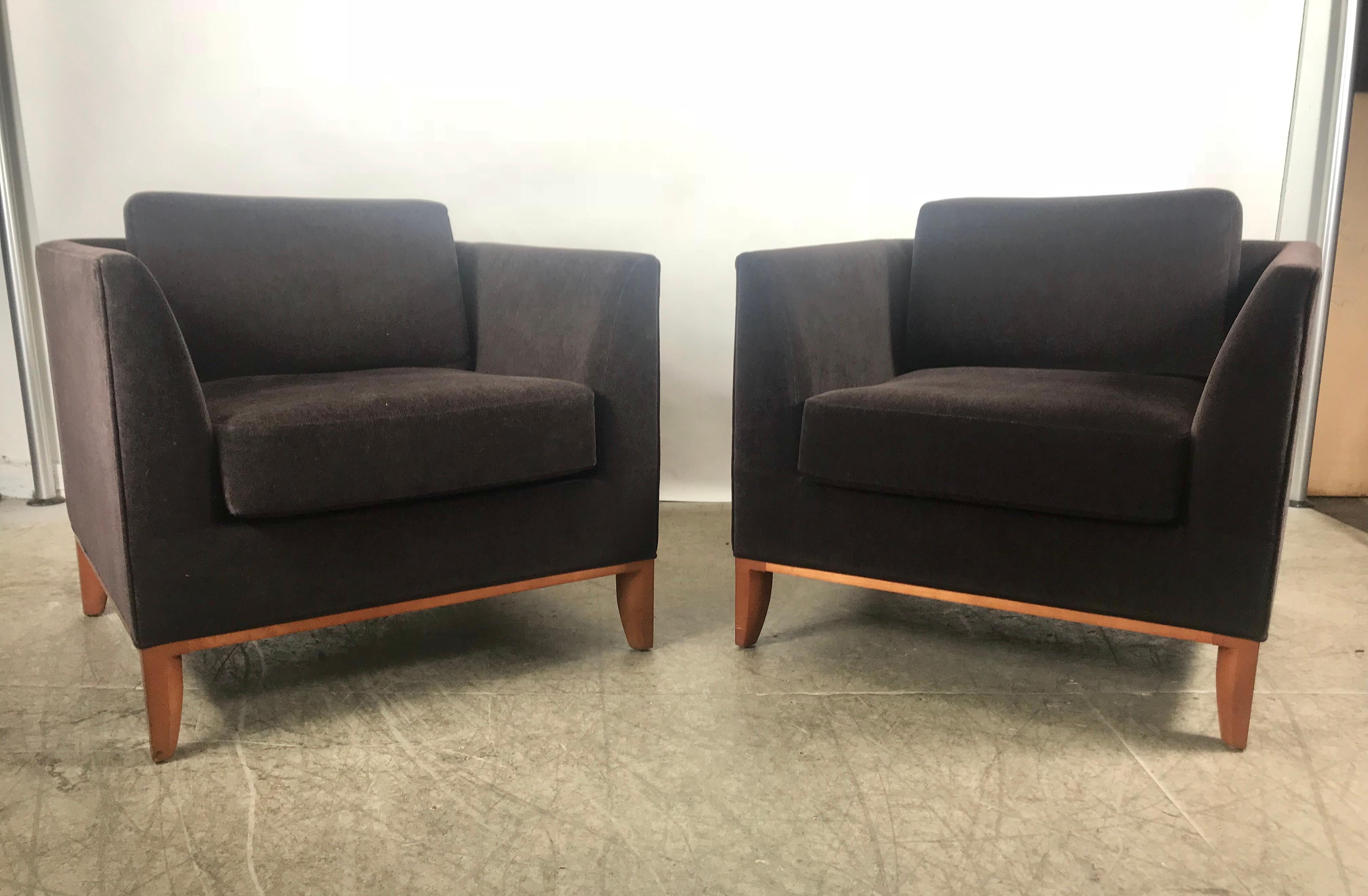 Stunning Pair of Mohair Contemporary Cube Lounge Chairs, Rembrandt Design In Good Condition In Buffalo, NY