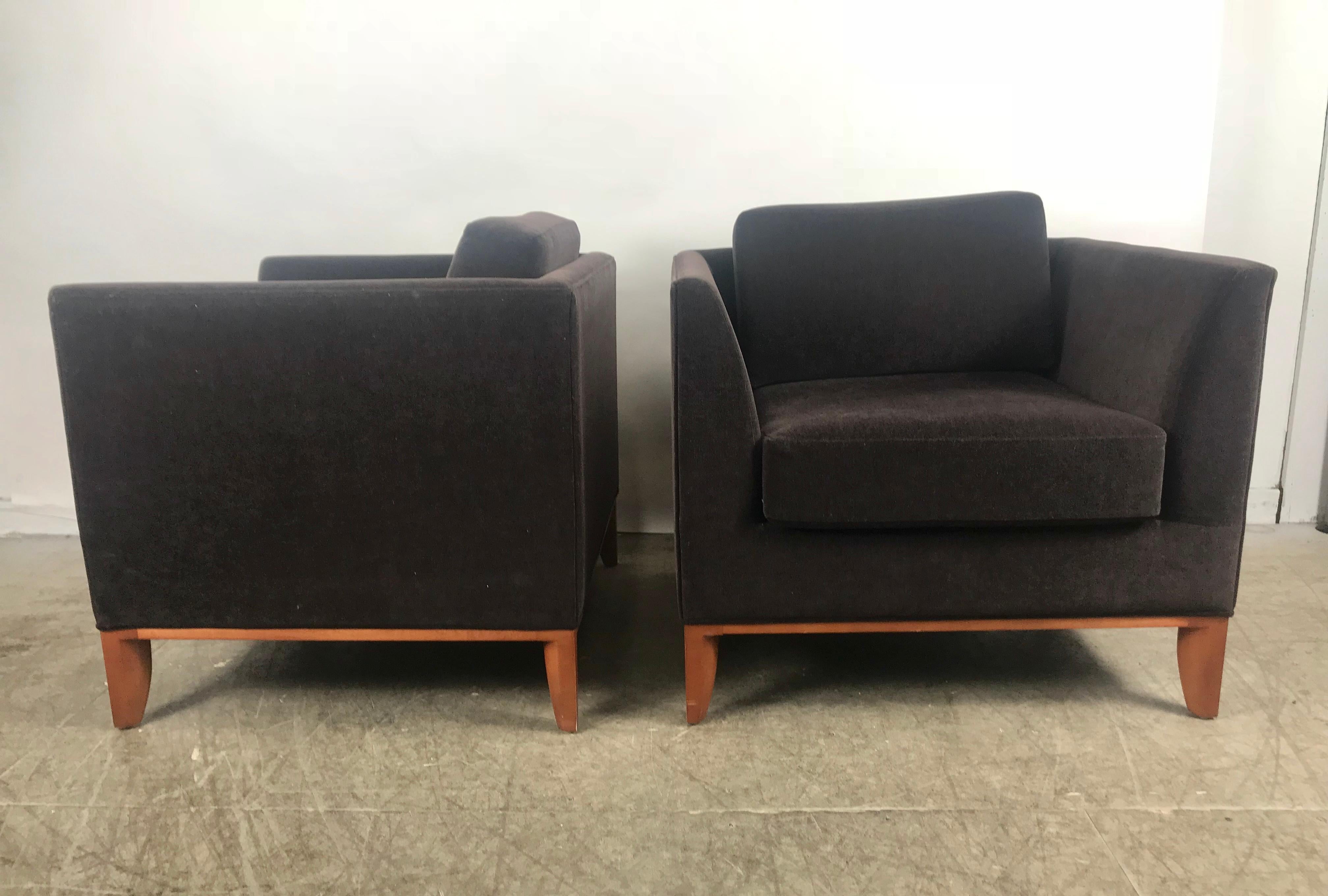 20th Century Stunning Pair of Mohair Contemporary Cube Lounge Chairs, Rembrandt Design