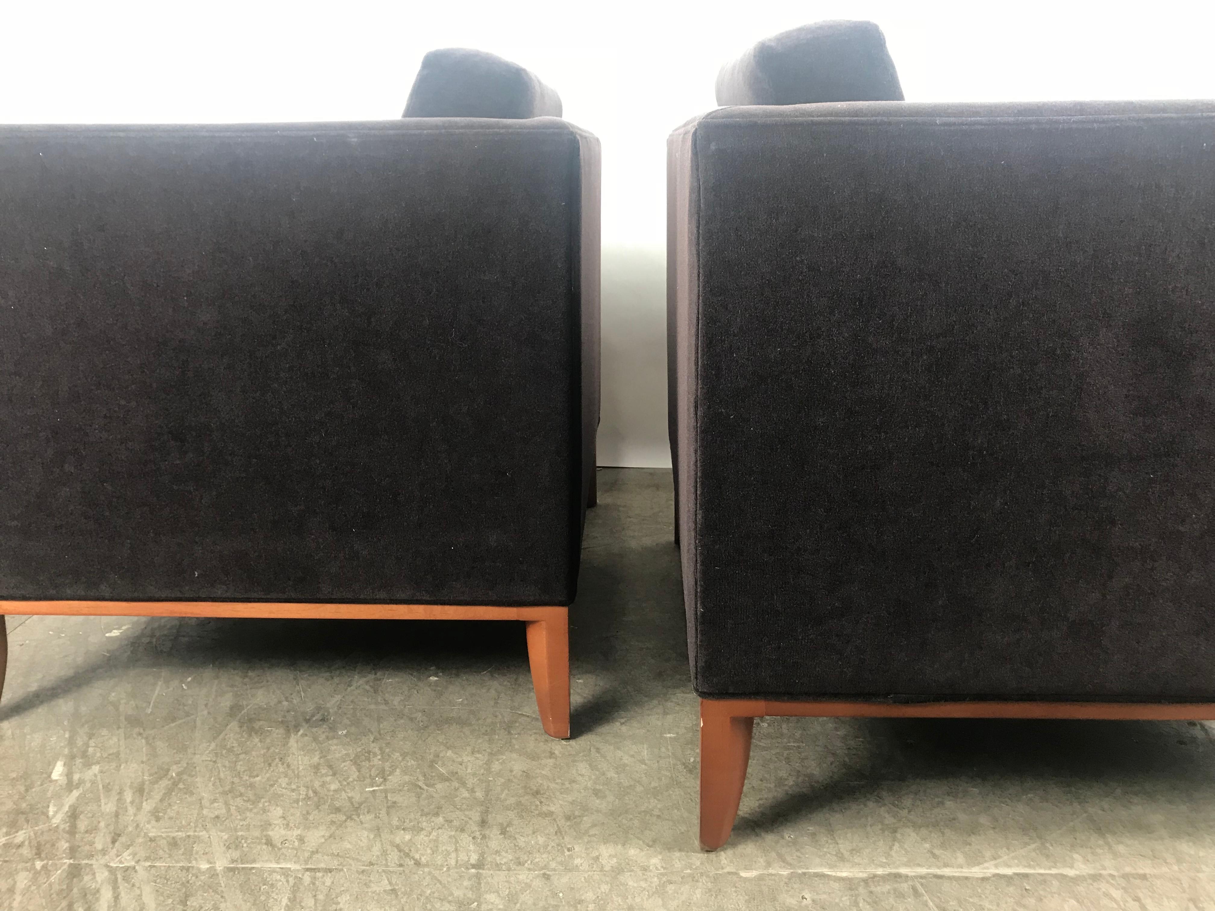 Stunning Pair of Mohair Contemporary Cube Lounge Chairs, Rembrandt Design 1
