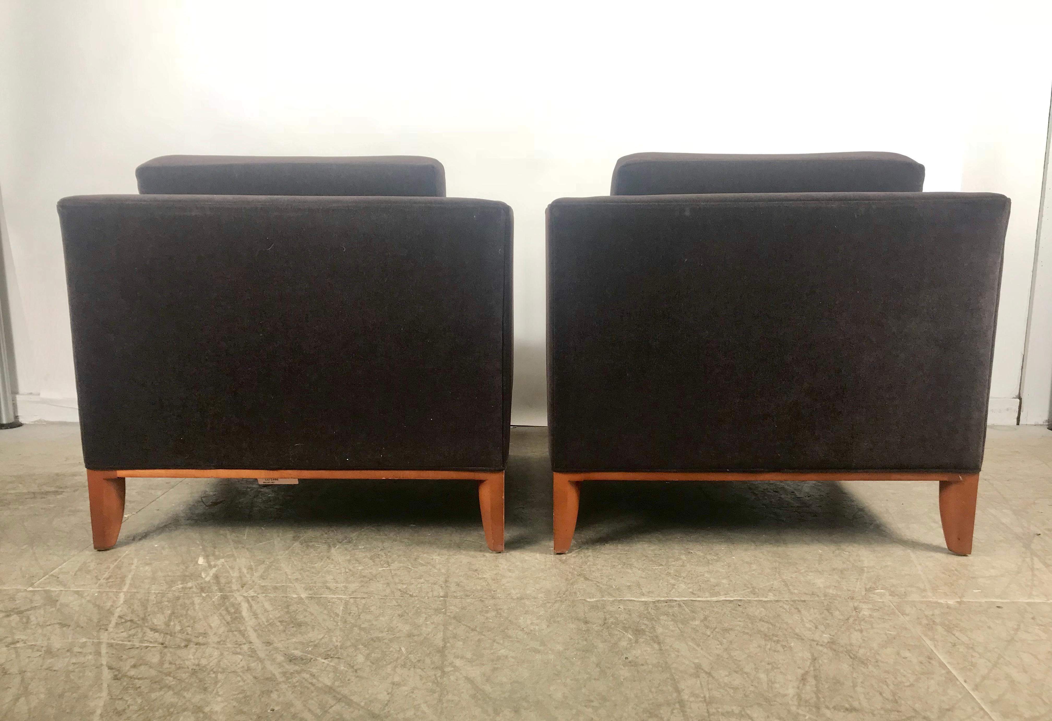 Stunning Pair of Mohair Contemporary Cube Lounge Chairs, Rembrandt Design 2