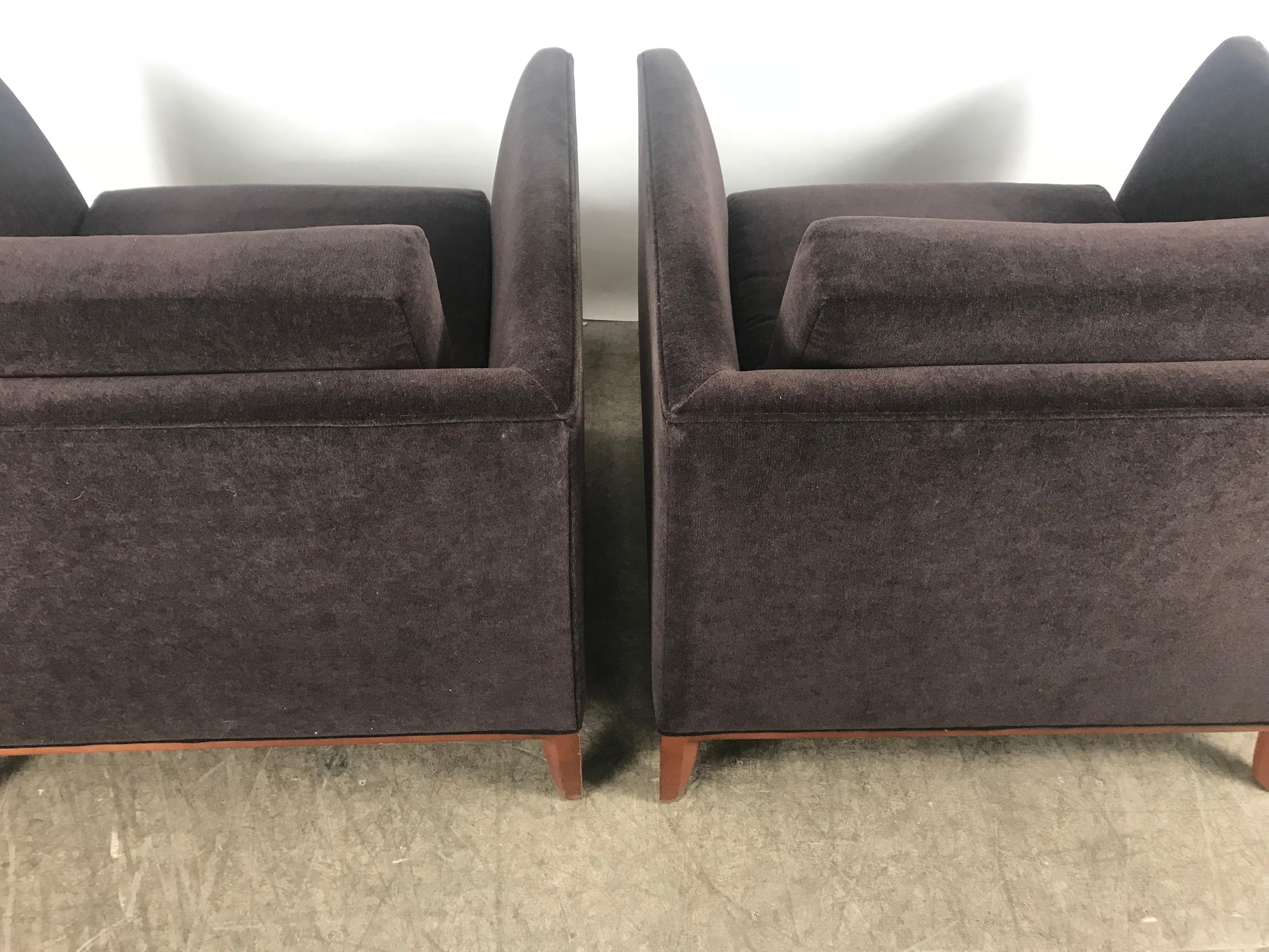 Stunning Pair of Mohair Contemporary Cube Lounge Chairs, Rembrandt Design 3