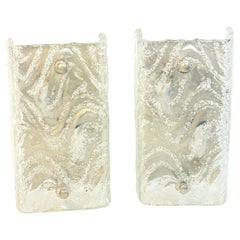 Retro Stunning Pair of Murano Glass Ice Block Sconces with Swirl or Wave Pattern 1960s