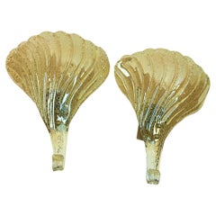 Vintage Stunning Pair of Murano Glass Leaf Sconces by Barovier and Toso, Italy