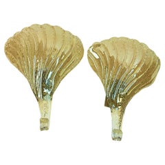 Stunning Pair of Murano Glass Leaf Sconces by Barovier and Toso, Italy