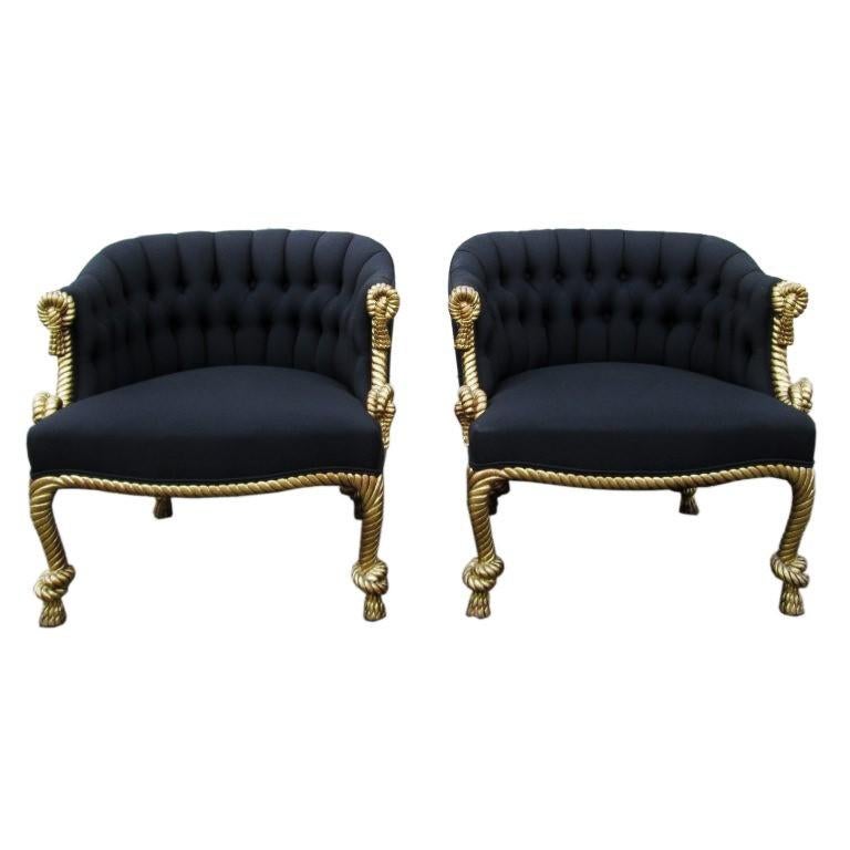 Stunning pair of French, Napoleon III period French giltwood knotted rope and tasseled frame. Often associated with the work of the Parisian upholsterer A. M. E. Fournier, who worked at the Boulevard Beaumarchais, from 1850 on wards. Fournier was