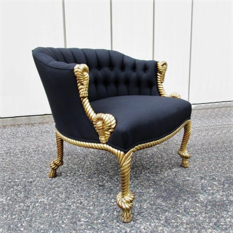 Hollywood Regency Stunning Pair of Napoleon III Style Twisted Rope and Tassel Carved Armchairs For Sale