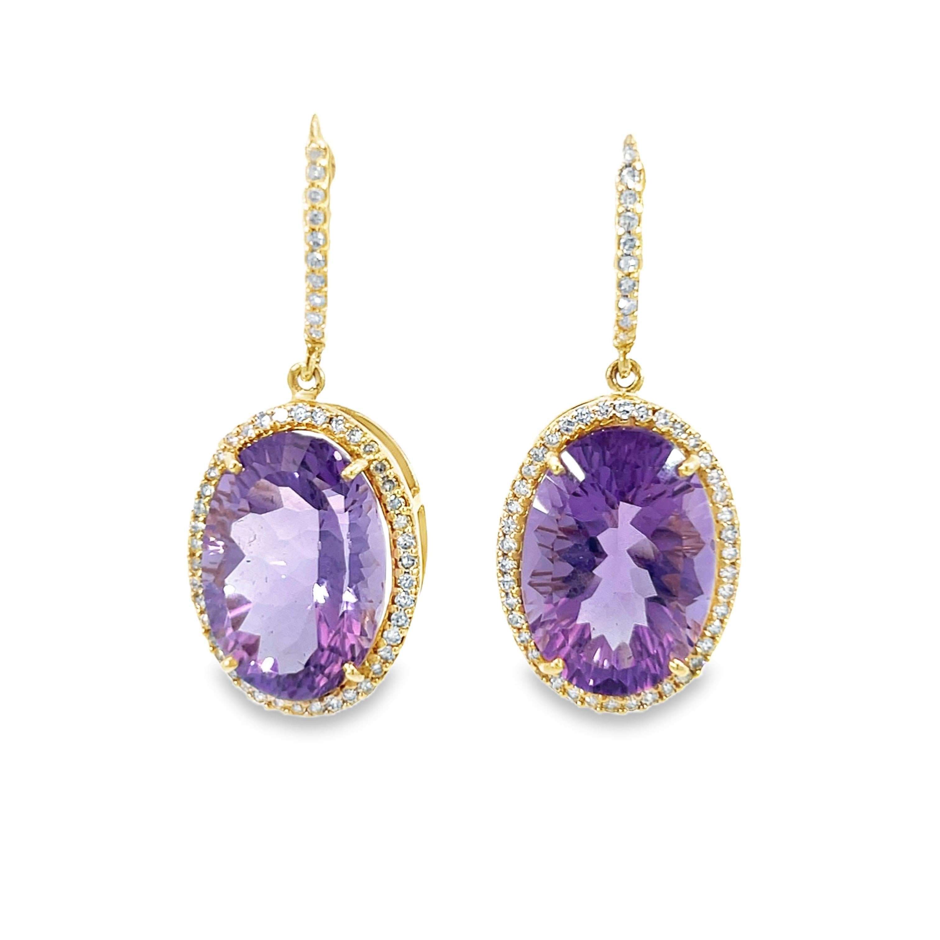 Stunning Pair of Natural Amethyst and Diamond Drop Earrings