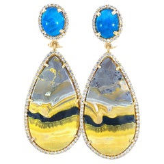 Stunning pair of natural Bumblebee jasper, Apatite and diamond earrings