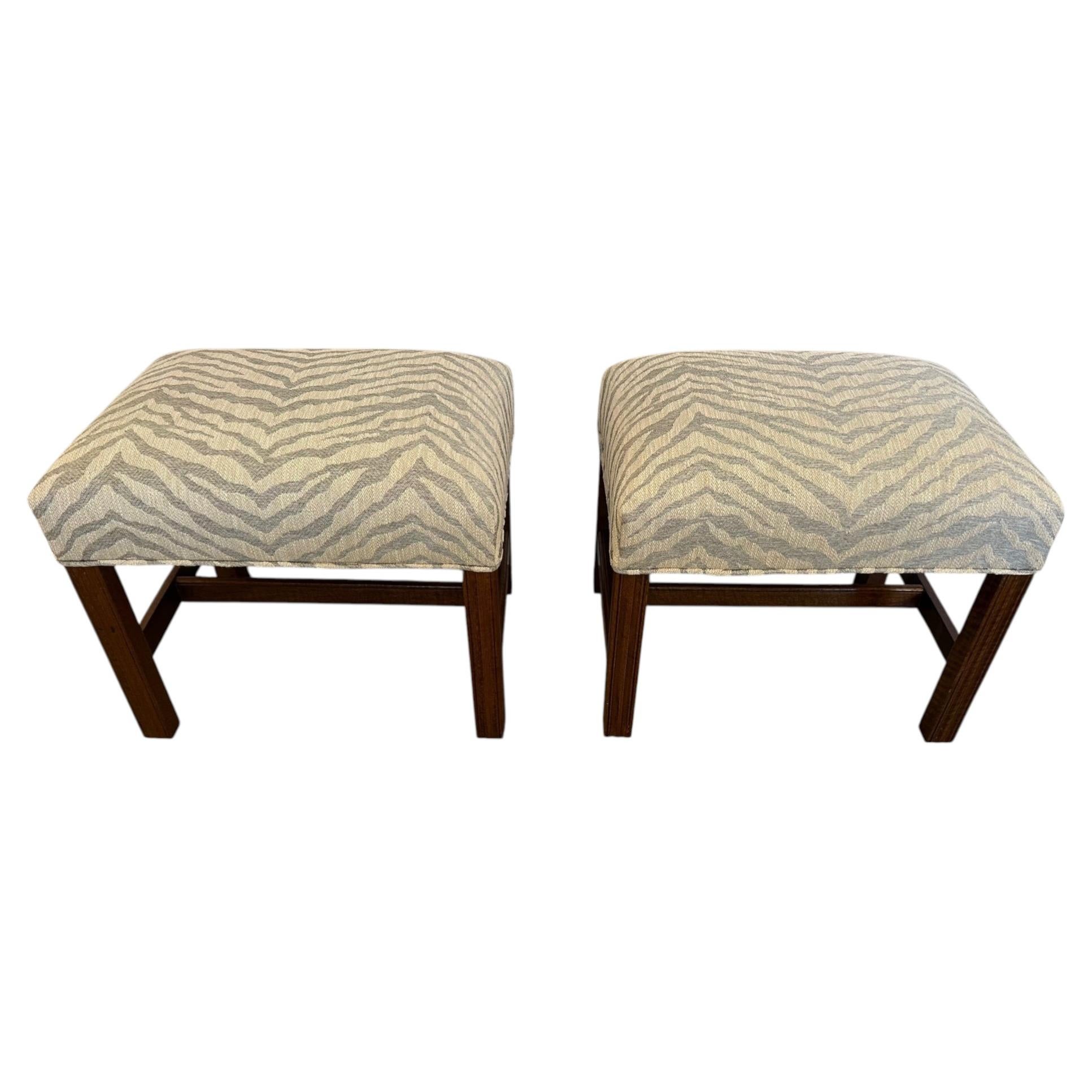 Stunning Pair of Newly Upholstered Benches in Neutral Animal Print For Sale