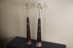 Stunning Pair of Oak and Copper Table Lamps