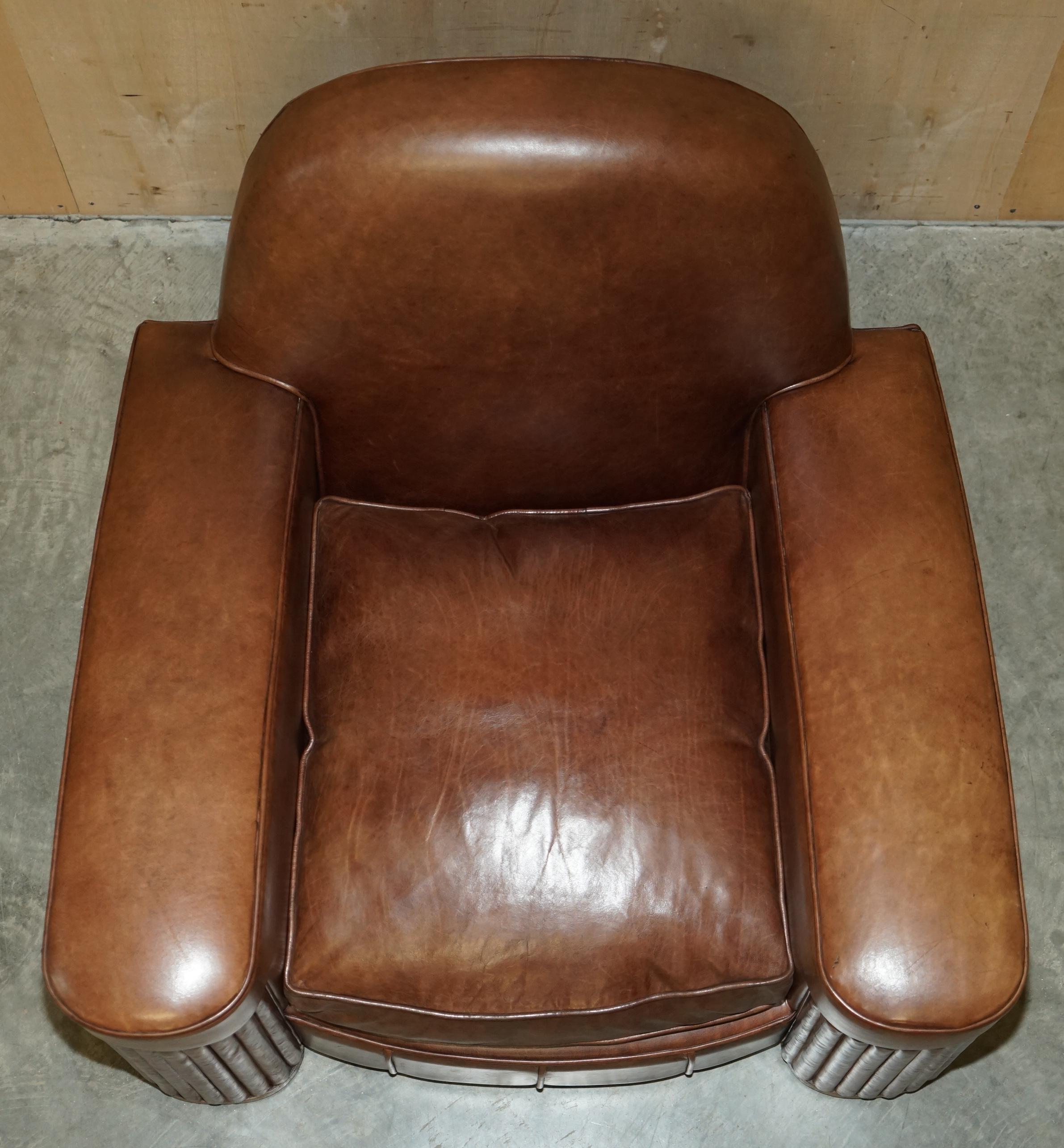 STUNNING PAIR OF ORIGINAL ART DECO HERITAGE BROWN LEATHER CIRCA 1920'S ARMCHAIRs For Sale 8