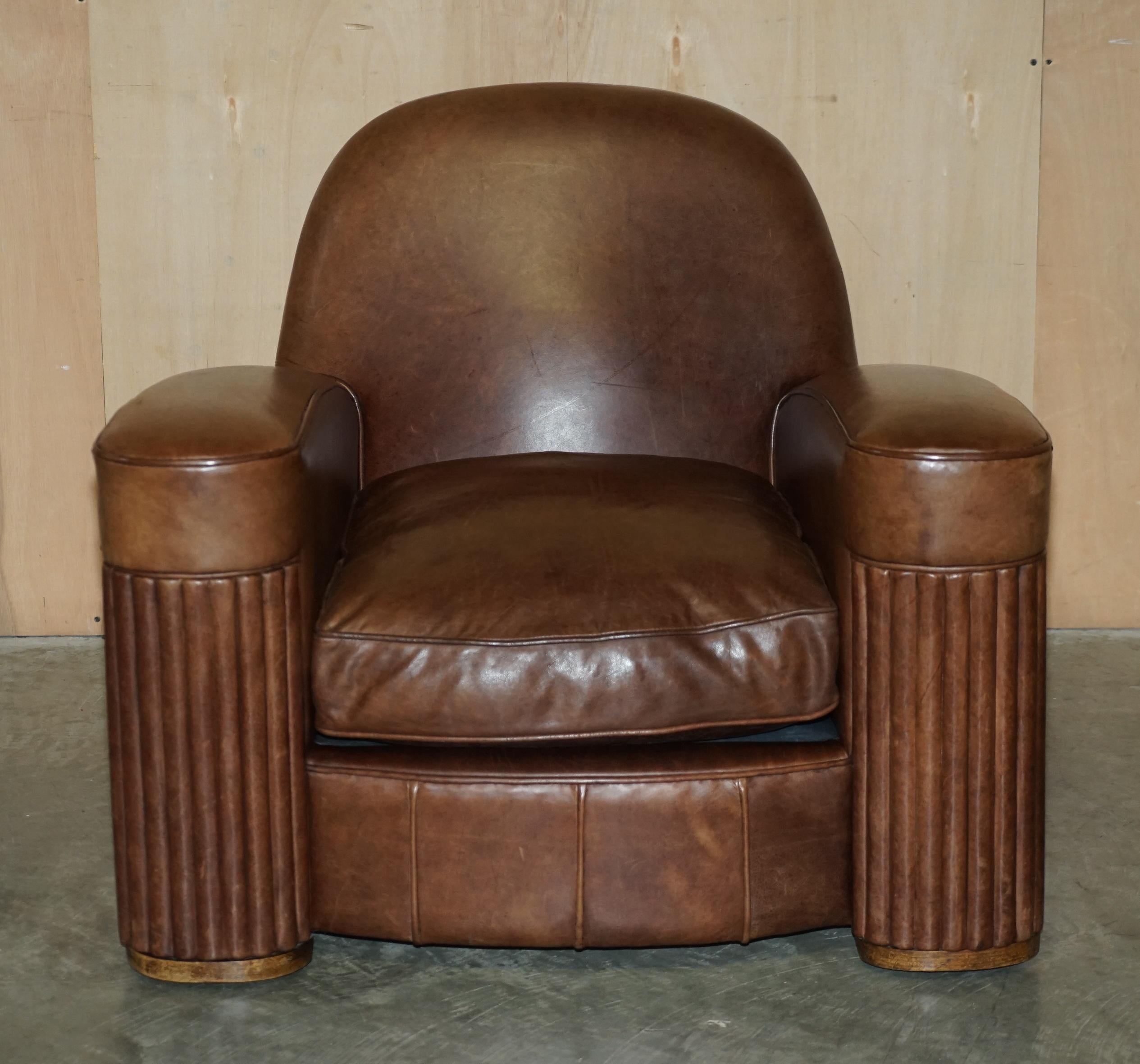 Art Deco STUNNING PAIR OF ORIGINAL ART DECO HERITAGE BROWN LEATHER CIRCA 1920'S ARMCHAIRs For Sale