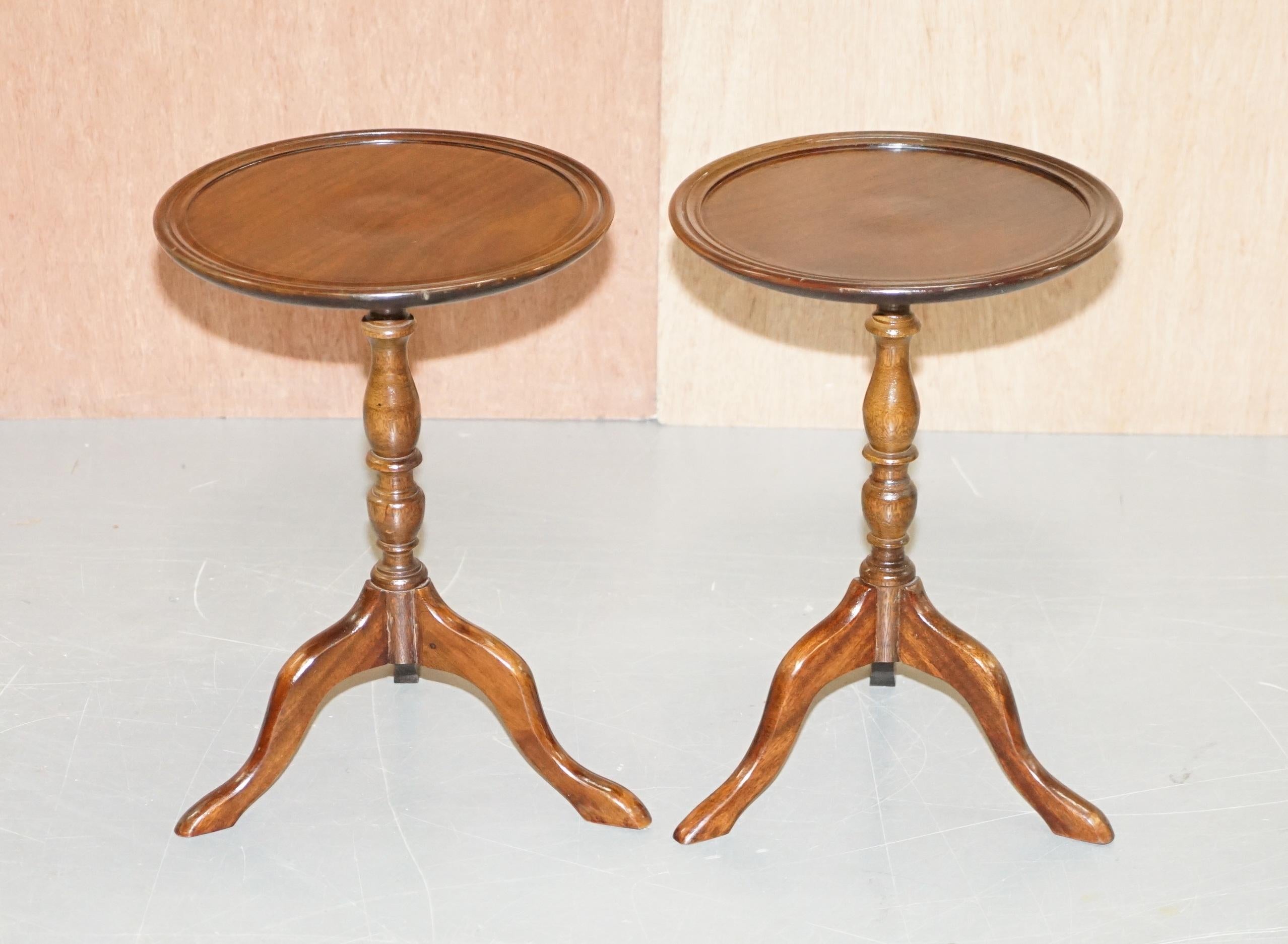 We are delighted to offer for sale this lovely pair of original late Victorian circa 1890 solid English mahogany side tables

A good looking and well made pair of tables with ornately turned bases

We have cleaned waxed and polished them from