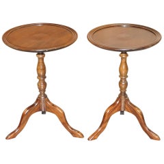 Antique Stunning Pair of Original Victorian Hardwood Round Top Side End Lamp Tables