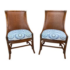 Vintage Stunning Pair of Palecek Rattan Side Chairs