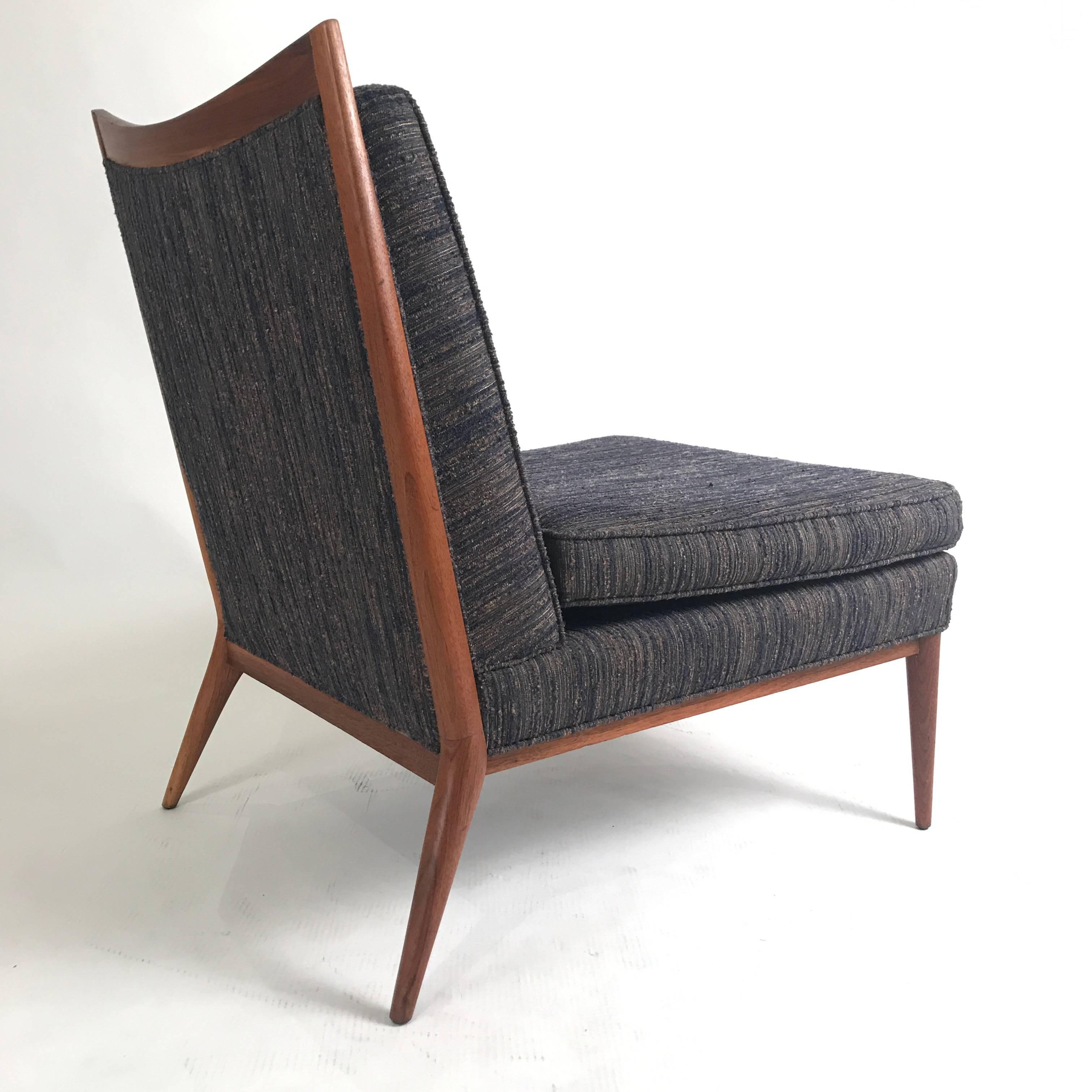 Mid-Century Modern Stunning Pair of Paul McCobb Slipper Lounge Chairs with Walnut Trim