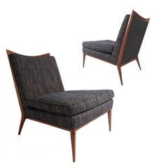 Stunning Pair of Paul McCobb Slipper Lounge Chairs with Walnut Trim