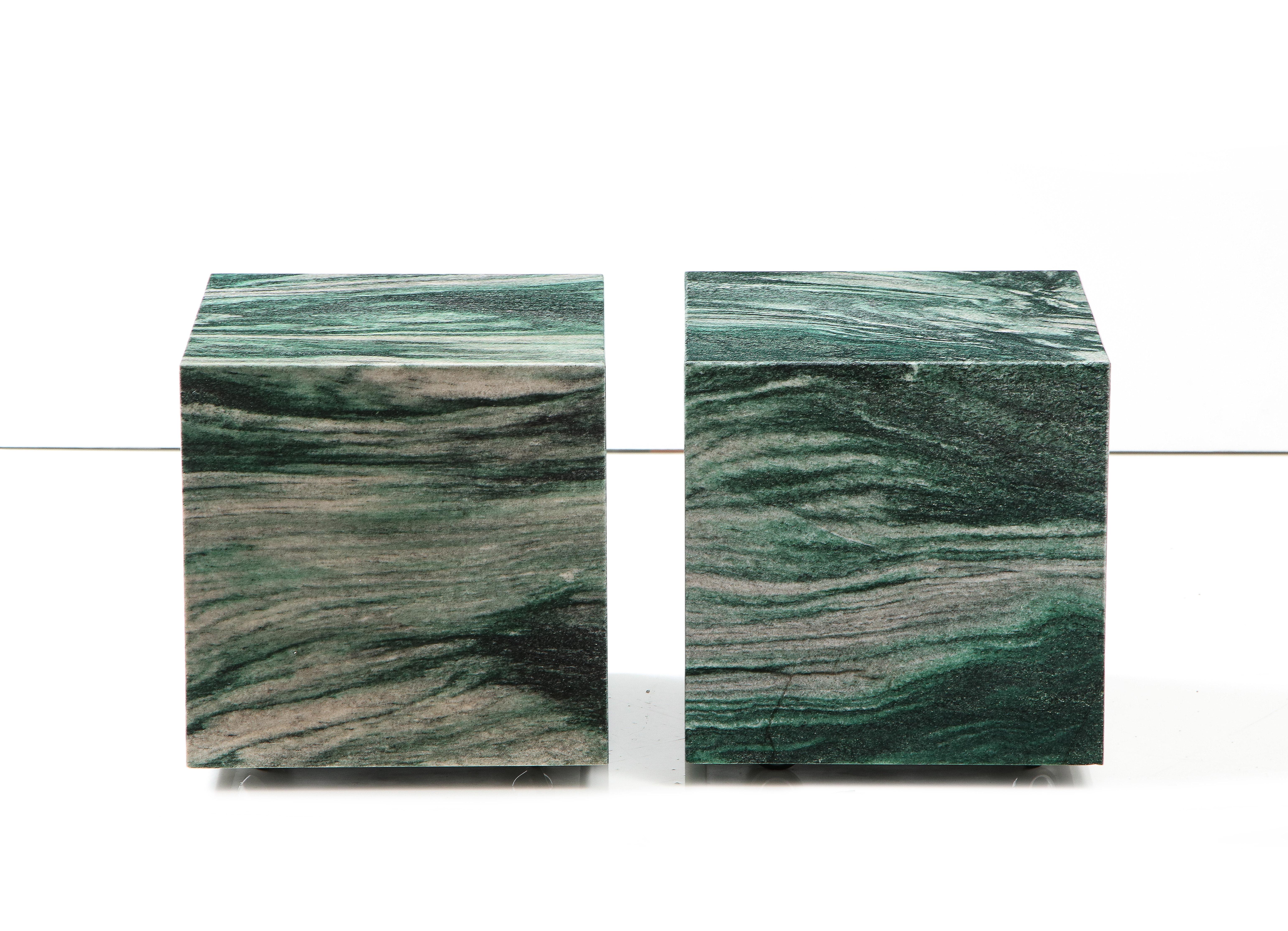 Modern Stunning Pair of Polar Verde Cube Tables For Sale