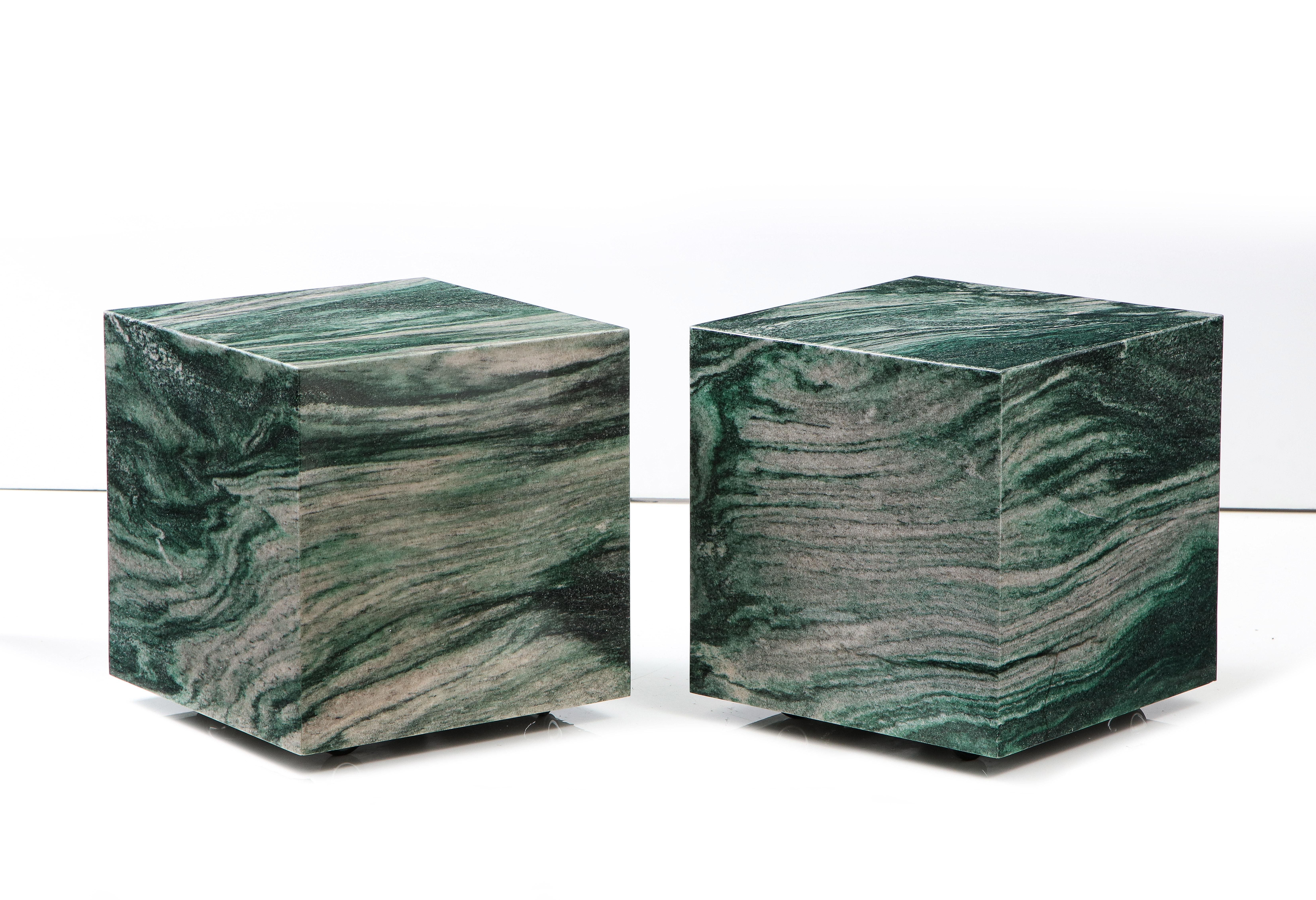 Contemporary Stunning Pair of Polar Verde Cube Tables For Sale