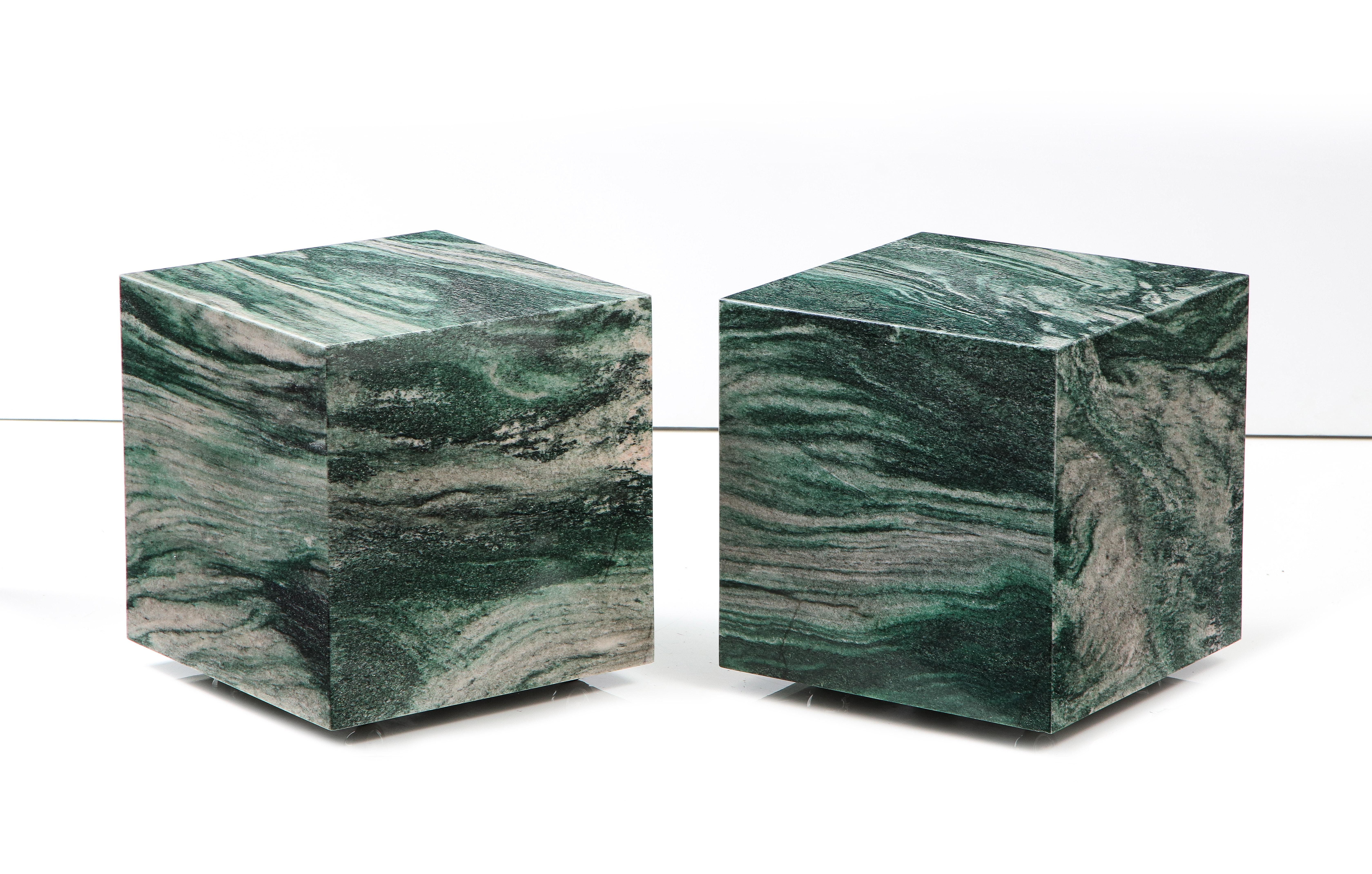 Stunning Pair of Polar Verde Cube Tables For Sale 1