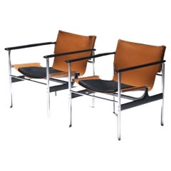 Stunning pair of Pollock Armchairs in leather by Charles Pollock for KNOLL Int.