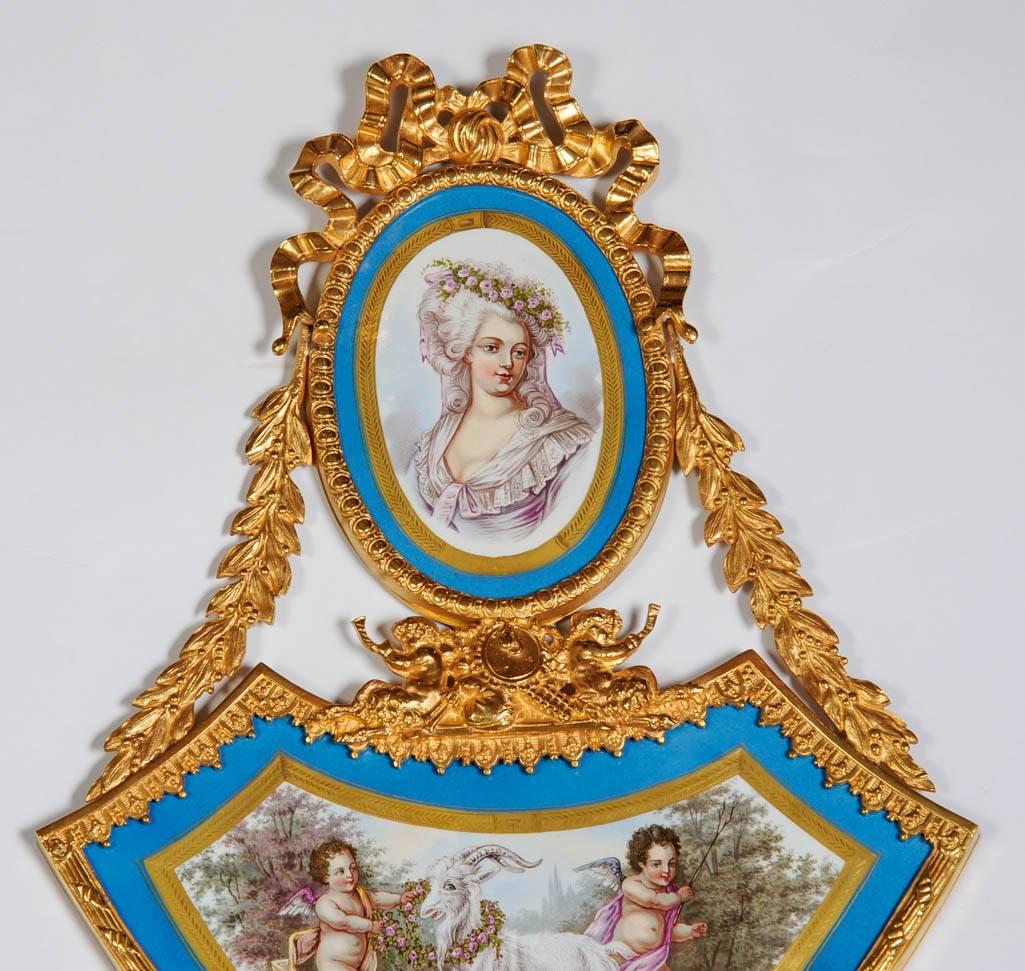 Louis XVI Stunning Pair of Porcelain and Bronze Sconces For Sale