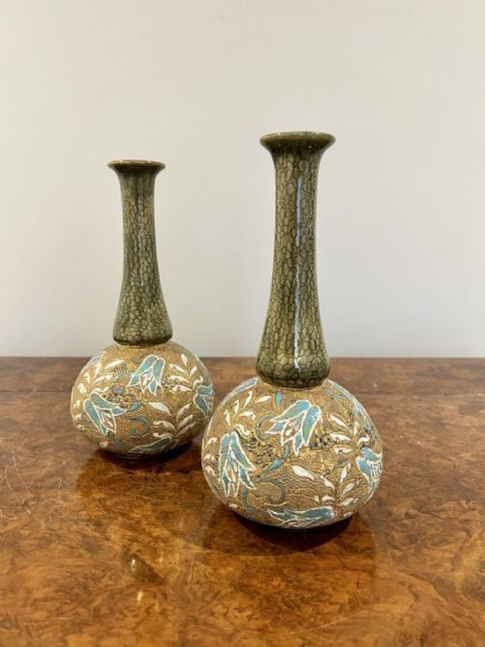 Stunning pair of quality antique Doulton shaped vases  In Good Condition For Sale In Ipswich, GB