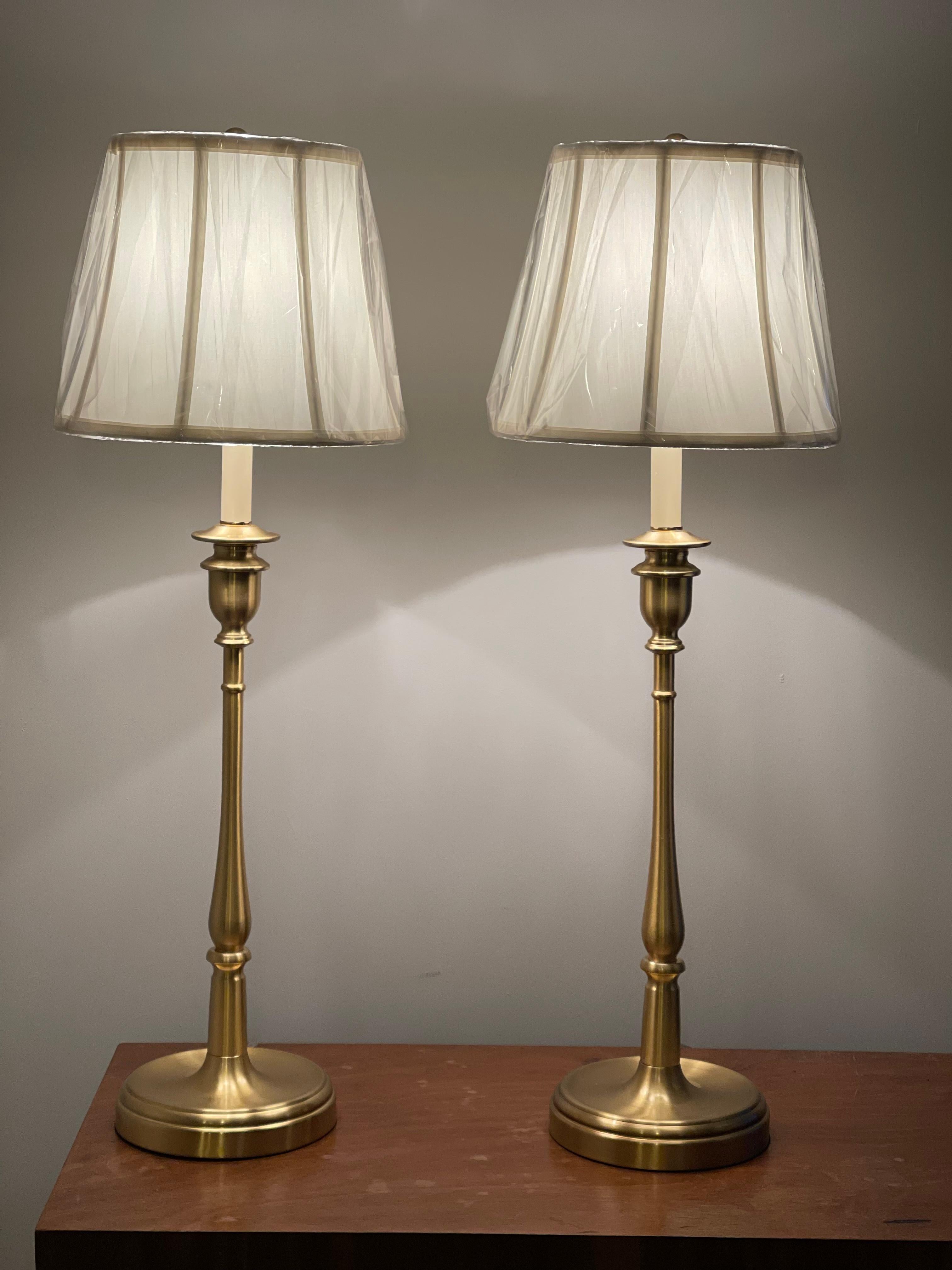 Hand-Crafted Stunning Pair of Ralph Lauren Tall Victorian Brass Candle Table Lamp
