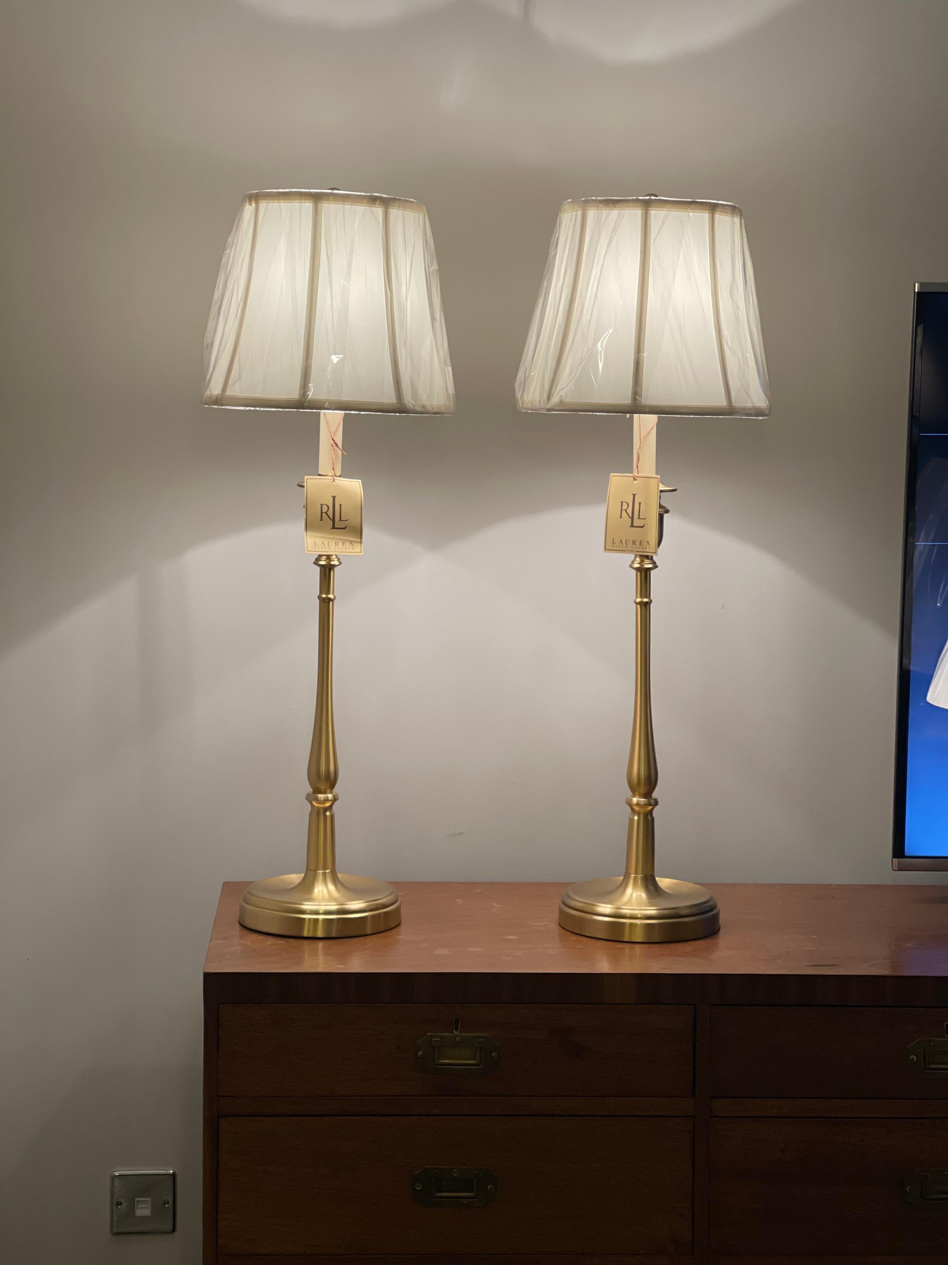Stunning Pair of Ralph Lauren Tall Victorian Brass Candle Table Lamp 1