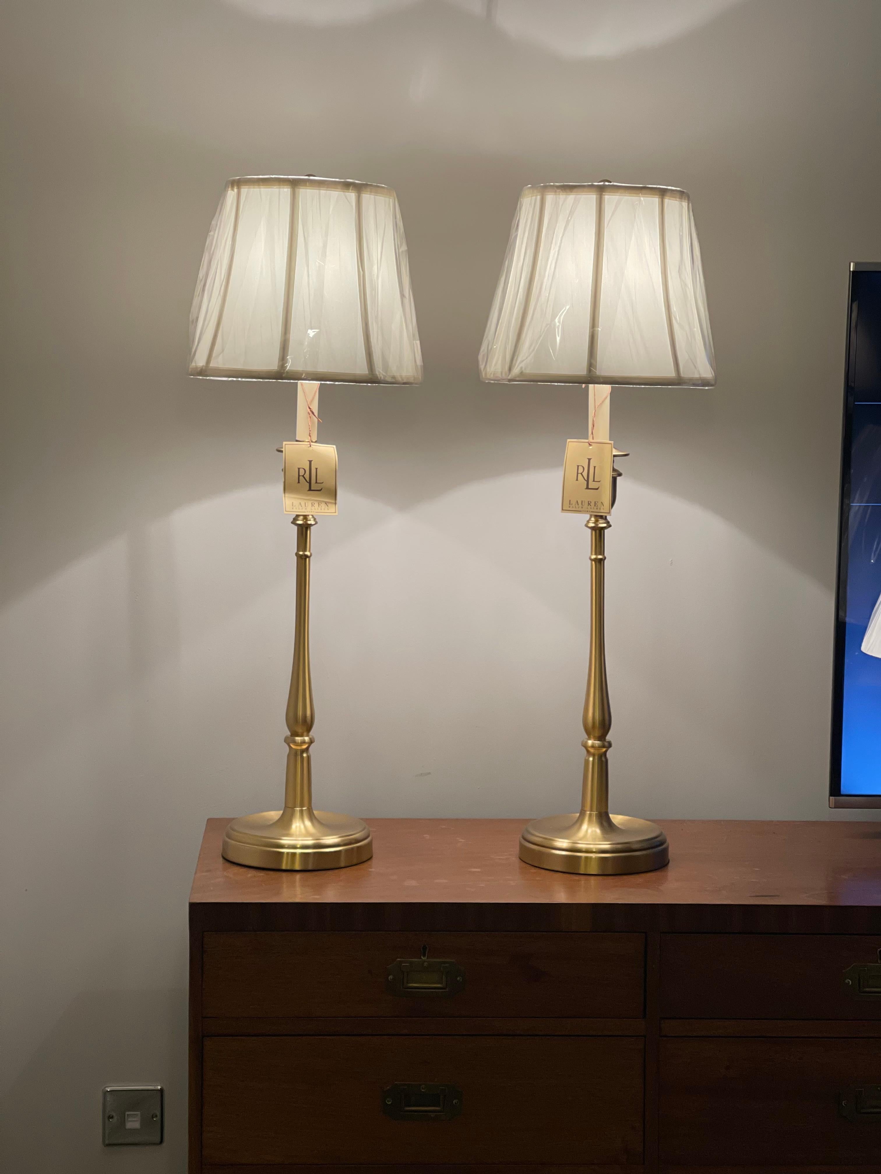 20th Century Stunning Pair of Ralph Lauren Tall Victorian Brass Candle Table Lamp