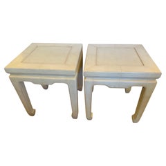 Stunning Pair of Ralph Lauren Beige Square End Table with Asian Flair