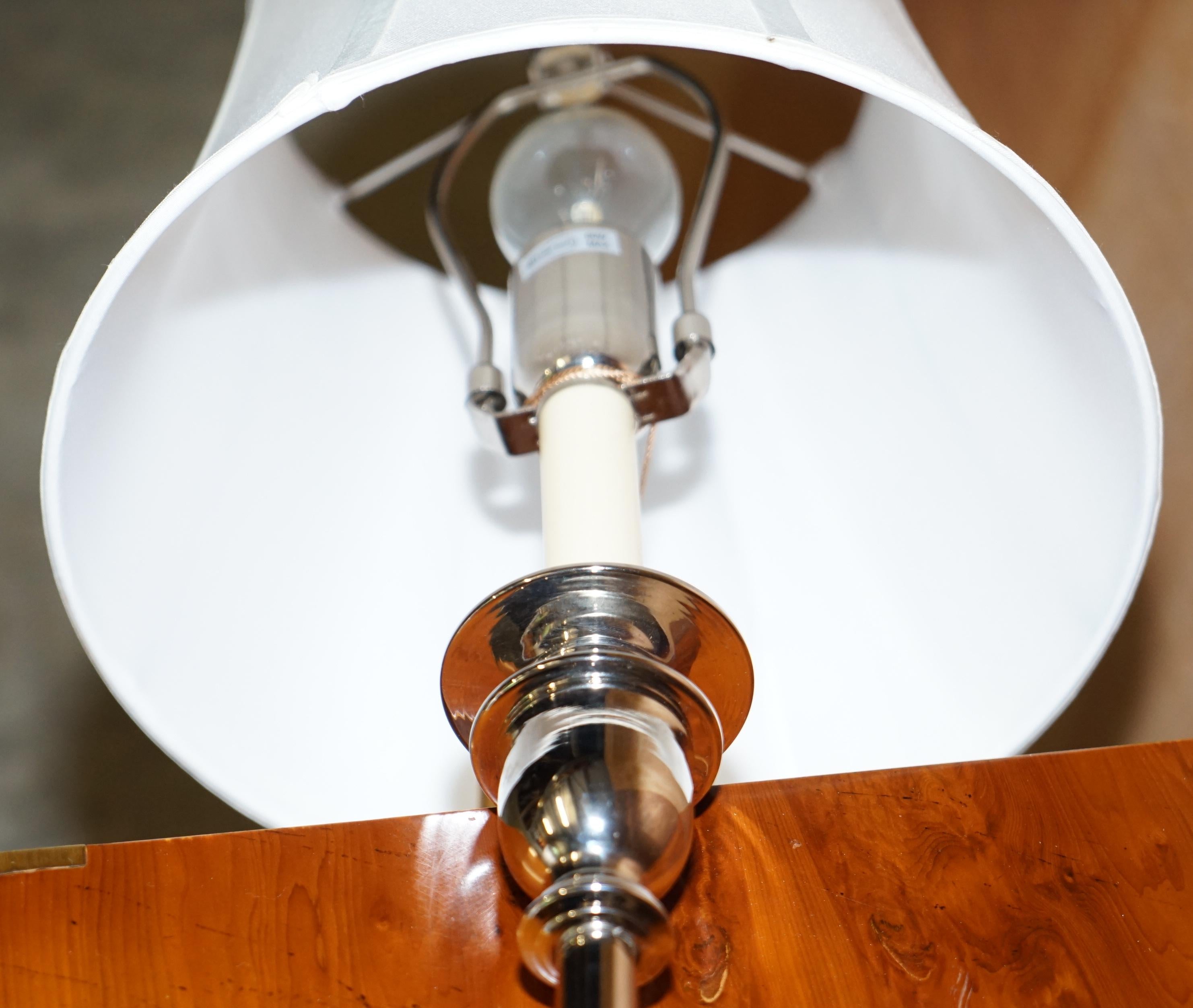 Stunning Pair of Ralph Lauren Chrome Victorian Candlestick Lamps 4