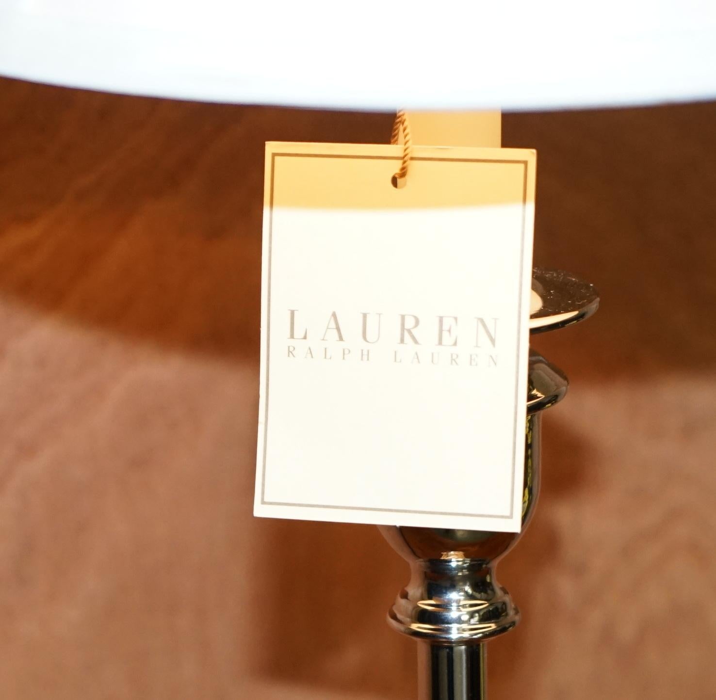 English Stunning Pair of Ralph Lauren Chrome Victorian Candlestick Lamps